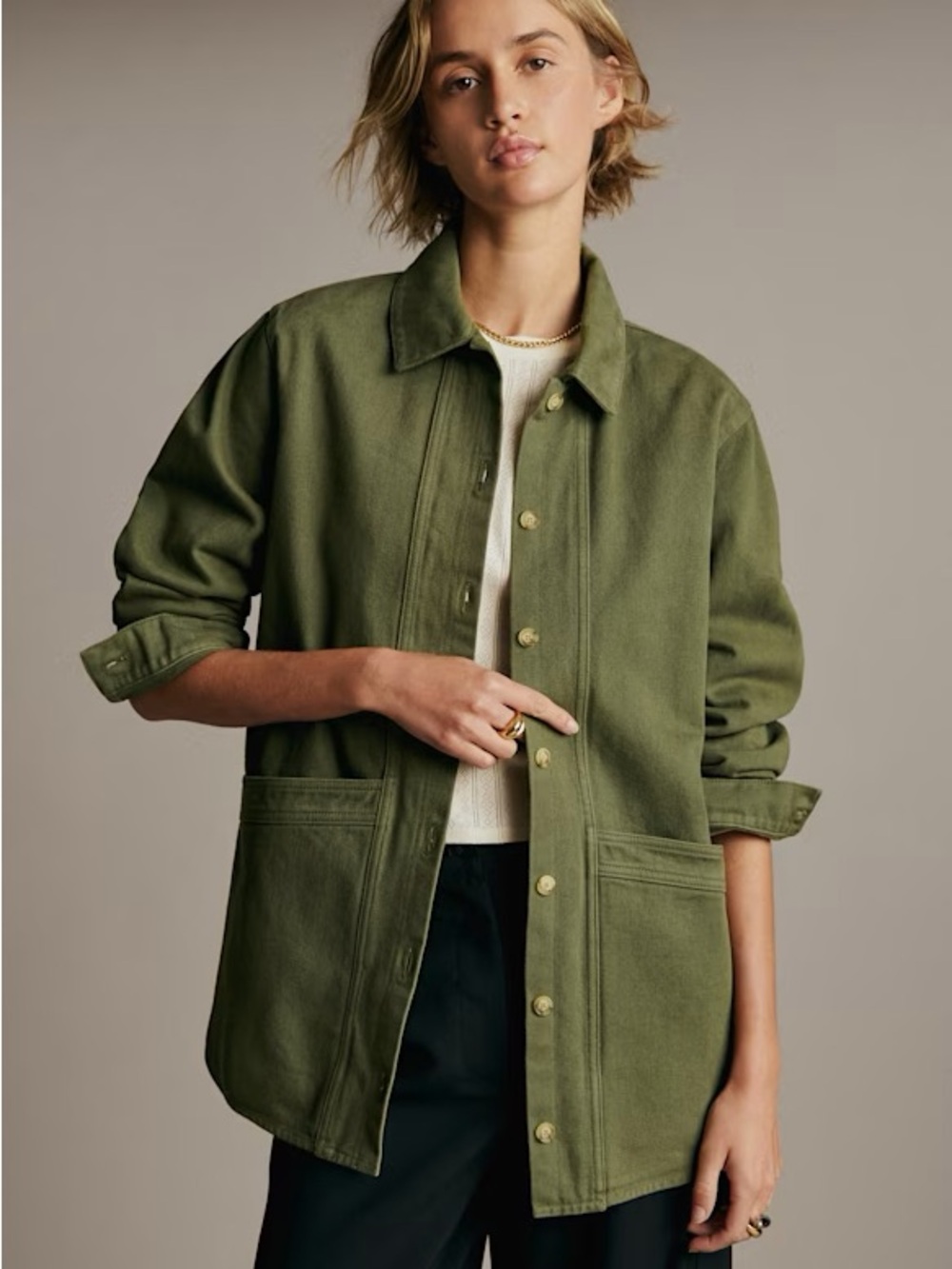 Sezane Olive Utility Jacket in Deep Green